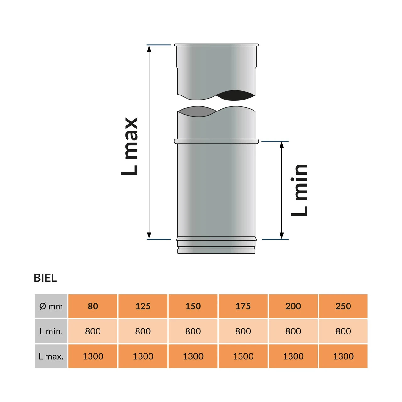 Longueur Télescopique 80-130cm ø 200mm 2 Longueur Télescopique 80-130cm ø 200mm – Image 2